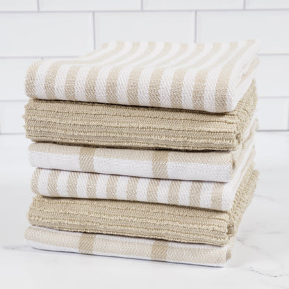 KAF Home Premium Kitchen Towels (18" x 28"), Large 100% Cotton, Flat & Terry Absorbent Dish Towel Set (Beige, 18 x 28-6 Pack)