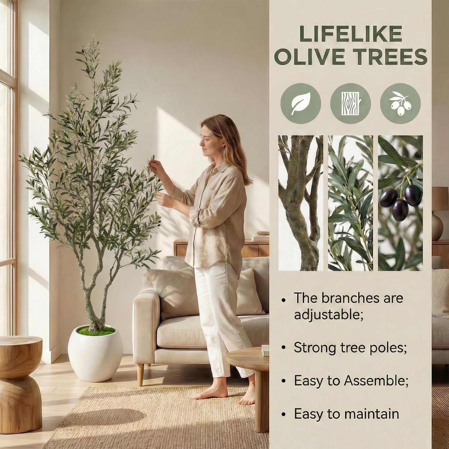Huhemy 8ft Faux Olive Tree Artificial Indoor,Fake Olive Tree with Pot,Large Olive Branches and Lifelike Fruits,for Home Office House Living Room Decor