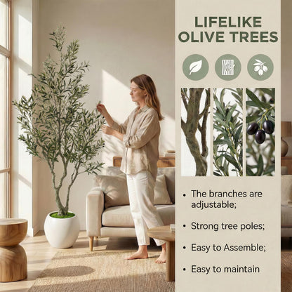 Huhemy 8ft Faux Olive Tree Artificial Indoor,Fake Olive Tree with Pot,Large Olive Branches and Lifelike Fruits,for Home Office House Living Room Decor