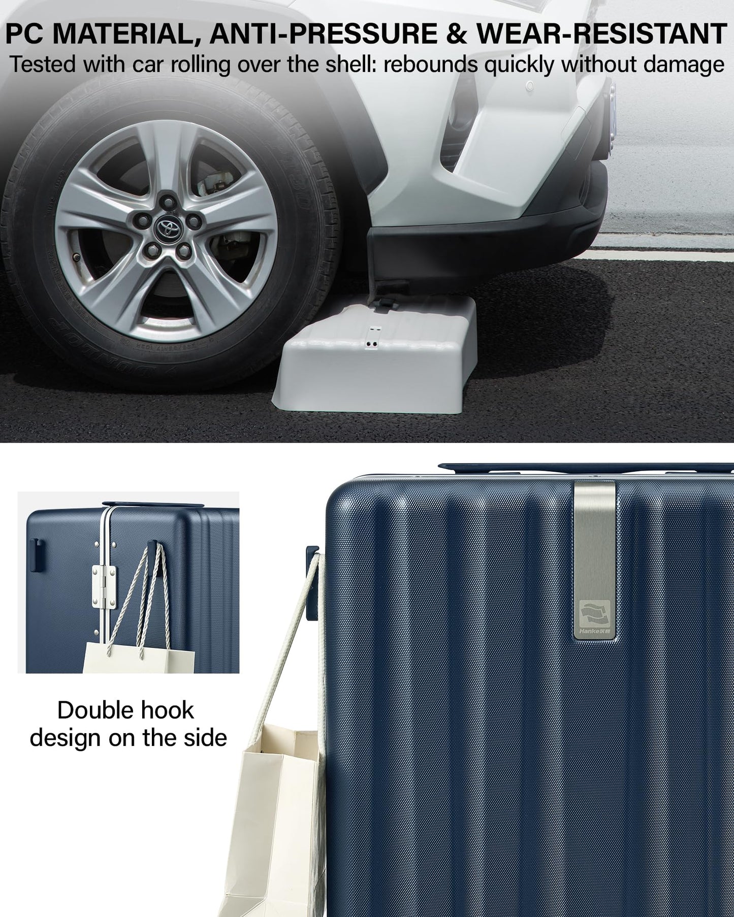 Hanke Premium 24 Inch Zipperless Medium Checked Luggage, Aluminum Frame Hard Shell PC Suitcase with TSA Lock and Multi-Handle Design, 8 Quiet Spinner Wheels for 1-2 Week Trip（Abyssal Blue）