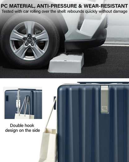 Hanke Premium 24 Inch Zipperless Medium Checked Luggage, Aluminum Frame Hard Shell PC Suitcase with TSA Lock and Multi-Handle Design, 8 Quiet Spinner Wheels for 1-2 Week Trip（Abyssal Blue）