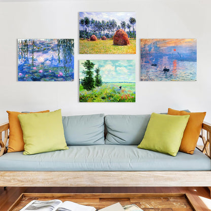 Muzagroo Art DIY Diamond Painting Kits for Adults, 5D Diamond Art Kits for Beginners Paint by Diamond, Monet Diamond Arts and Crafts for Living Room Bedroom 4 PCS Wall Art
