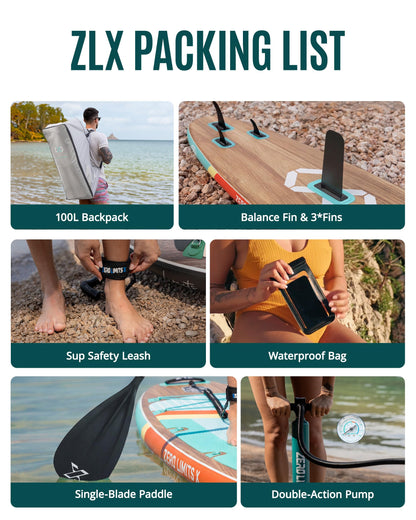 ZLX 11'6" Extra Large Inflatable Stand Up Paddle Board with Inflatable Seat | Stable Non-Slip Deck Pad and Premium iSUP Accessories - Portable Backpack & Upgraded Pump for Adults, All Skill Levels
