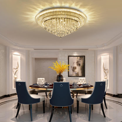 40 inch Flush Mount Crystal Chandeliers with Remote and APP Gold, Modern Elegant LED Crystal Raindrop Ceiling Light Fixture, 3CCT Dimmable, for Living Room Kitchen Island Bedroom Entryway Foyer