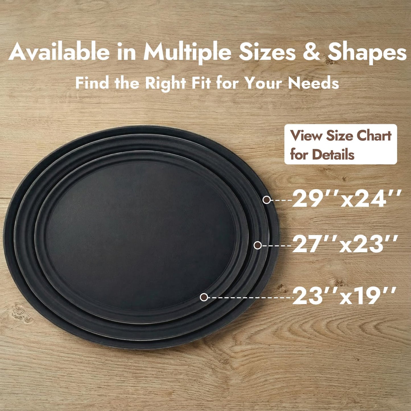 CURTA 2-Pack Restaurant Grade Non-Slip Tray, NSF, Oval 22-Inch x 27-Inch, Plastic Rubber Lined Round Serving Tray, Black