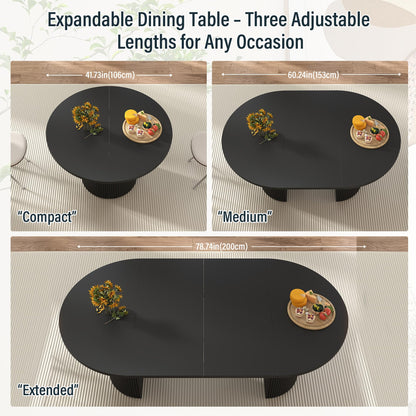 41 in-78 in Extendable Dining Room Table for 4-8, Round Expandable Kitchen Table with Fluted Base, Modern Oval Dinner Tables for Dining Room Kitchen Living Room (Black)