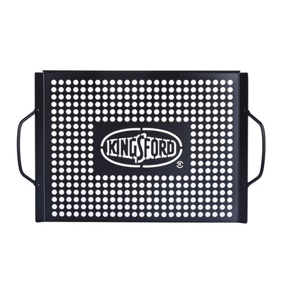 Kingsford Non-Stick Grill Topper Pan, Heavy Duty Carbon Steel BBQ Grilling Tray with Handles, Perforated Surface Helps Keep Small Foods from Falling Through Grates, 15.55 x 11.05 Inch