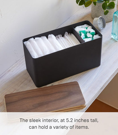 YAMAZAKI Countertop Organizer, Steel + Wood Storage Case, One Size, Black