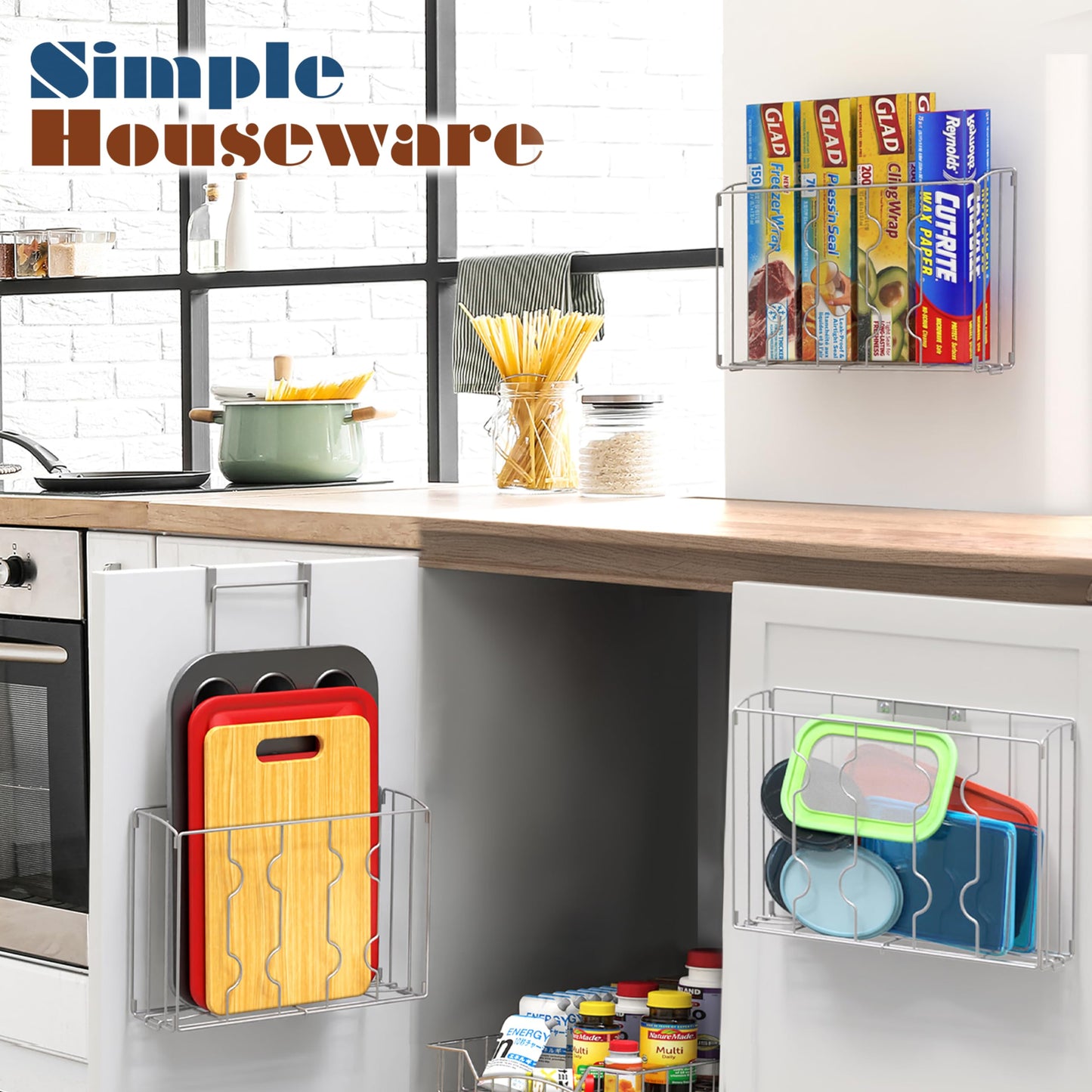Simple Houseware Over the Cabinet Door Organizer Holder 2 Pack 13.5" Wx4.25 Dx18.5 H and 12.5" Wx3.6 Dx18.5 H Silver