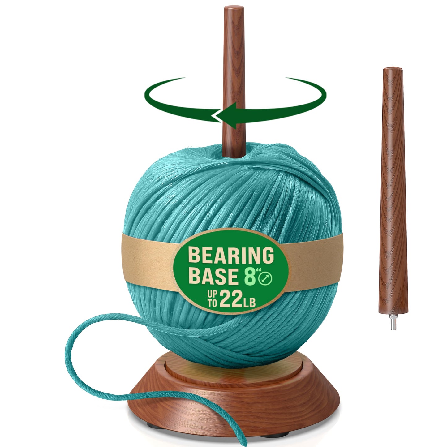 BARVA Yarn Holder Set 22 Lb Capacity for Chunky Yarn w/Extra Spindle | Smooth Bearing Spinner & Big Rubber Anti Slip Pads for Stability | European Wood Crochet Accessories & Fiber Crafts Pro Tools