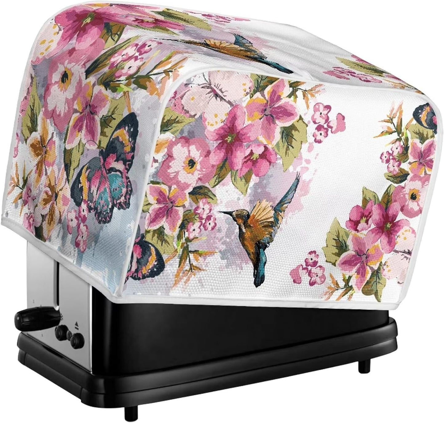 Hummingbird Flower Toaster Cover for 2 Slice, Anti-Dust Small Appliance Cover, Washable Kitchen Broiler Cover