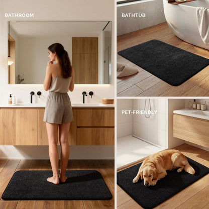 YIHOUSE Bathroom Rug Set 2 Piece, Memory Foam Black Bath Mat Set Non-Slip Quick Dry Bath Mats for Bathrooom, Super Absorbent Washable Bath Rug for Bathroom Floor Sink Tub and Shower
