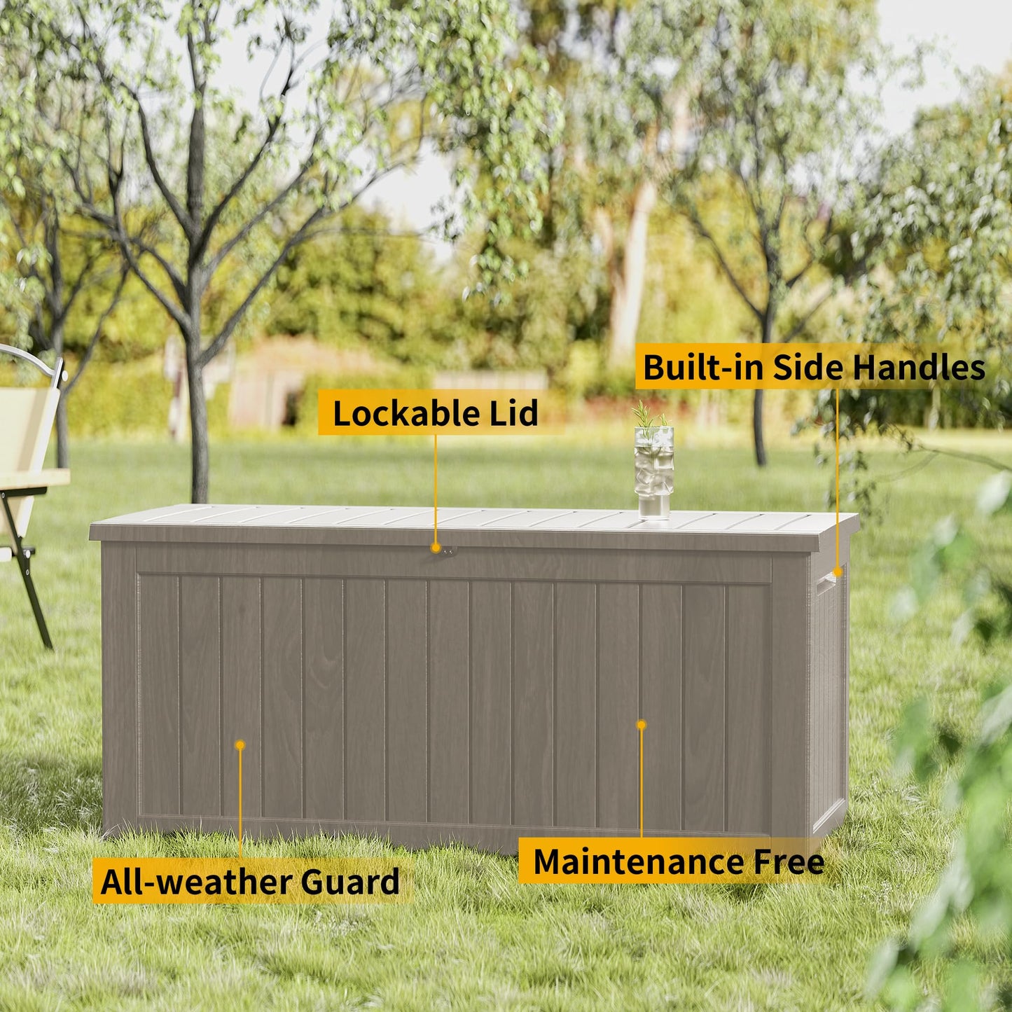 MONDAWE 230 Gallon Resin Deck Box Waterproof Outdoor Storage Box Lockable Patio Storage Container Bench Seating for Cushions Garden Tools Pool