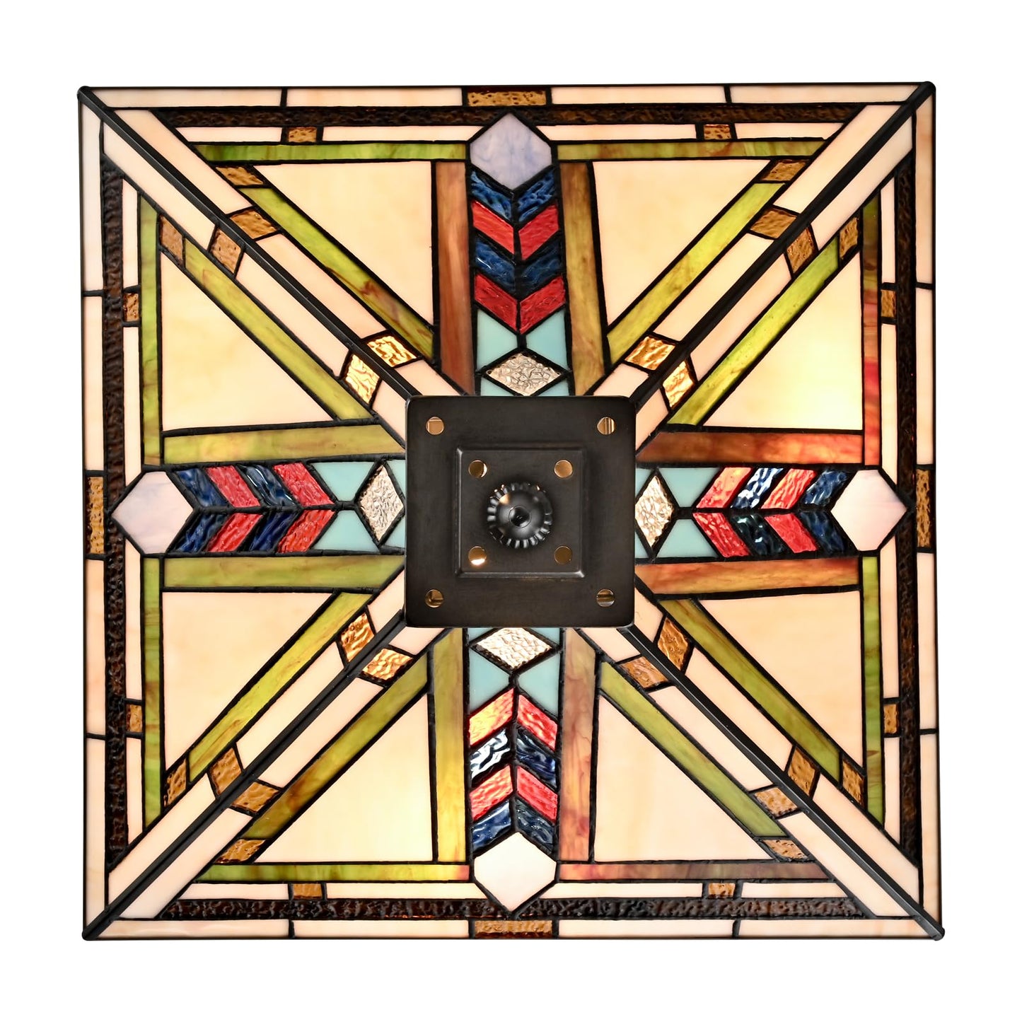 DANSEER Stained Glass Ceiling Light 3-Light Tiffany Style Semi Flush Mount Light Vintage Ceiling Light Fixture with Glass Copper Shade for Hallway Bedroom Living Room Entryway