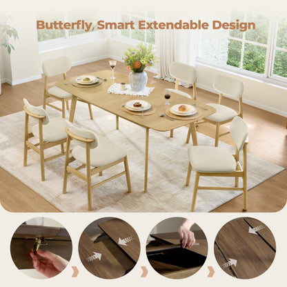 CHITA 59"-75" Extendable Dining Room Table for 4-6, Modern Wood Dining Table for Small Spaces, Kitchen, Space Saving Hidden Leaves, Solid Rubberwood Frame, Oak Veneer