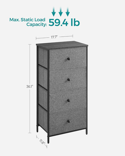 SONGMICS Fabric Dresser - 4 Drawer Small Chest with Metal Frame | Gray and Black Wood Grain Finish