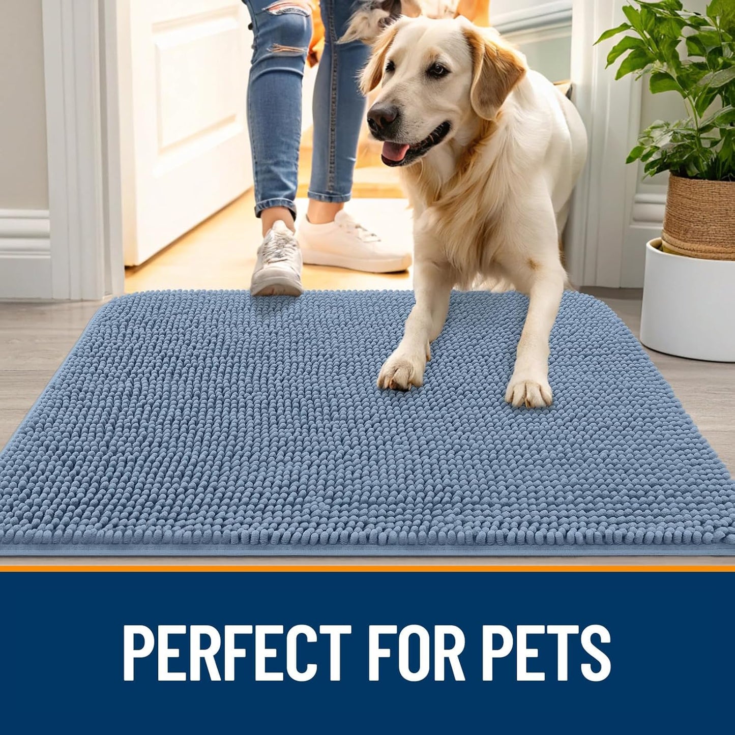OLANLY Dog Door Mat - Absorbent Non-Slip Washable Doormat for Muddy Paws | 24x16 Airy Blue