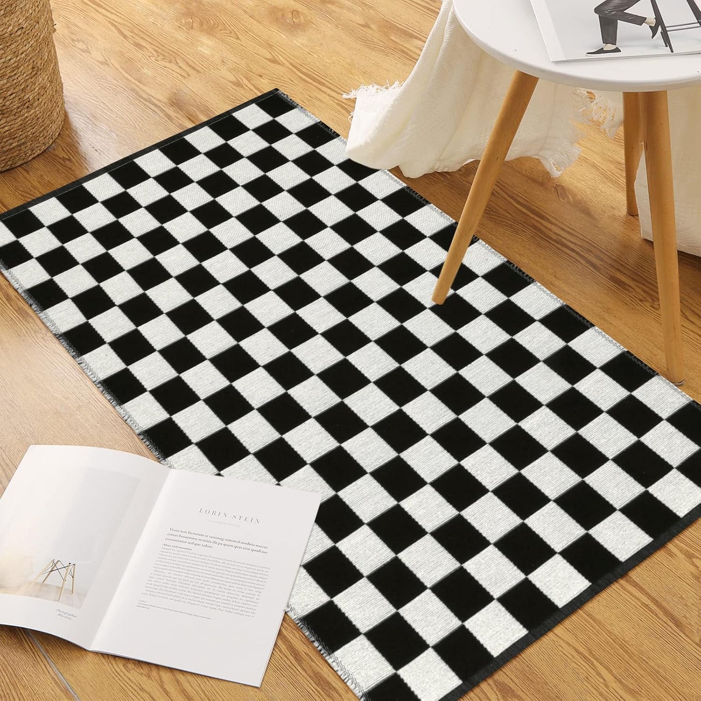 Seavish Checkered Rug, 2x3 Ft - Moroccan Black and White Outdoor Washable Cotton Woven Area Rug for Entryway