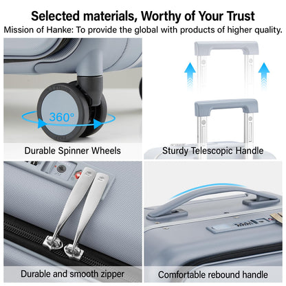 Hanke 28 Inch Checked Luggage with Cup Holder and USB Ports, Top Opening Hard Shell Suitcase with Wheels, Aluminum Frame Large Trunk Luggage with Foldable Divider & TSA Lock for Travel, Gray