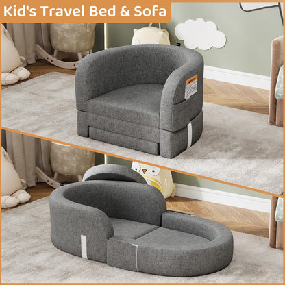 Cowiewie Toddler Travel Bed 2-in-1 Kids Sofa Chair with Removable Cover, Soft Foam Portable Foldable Toddler Bed for Travel with Carrying Bag