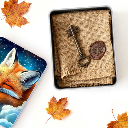 VOGDMKJG Small Metal Tins Box-4.7" x3.5"x1.6" Rectangular Empty Storage Box With Lid Decorative Organizer Storage Tin Case For Office/Cookie/Candy/Jewelry/Photo/Letter Sleep Fox