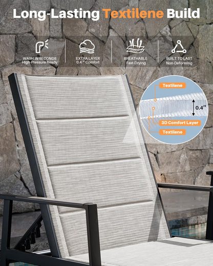 SEEHILL Outdoor Chaise Lounge Set of 2, Never-Rust Aluminum Patio Lounge Chairs with 3D Ultra-Thick Textilene, 6-Position Adjustable Backrest Pool Loungers for Sunbathing, Poolside, Beach, Lawn