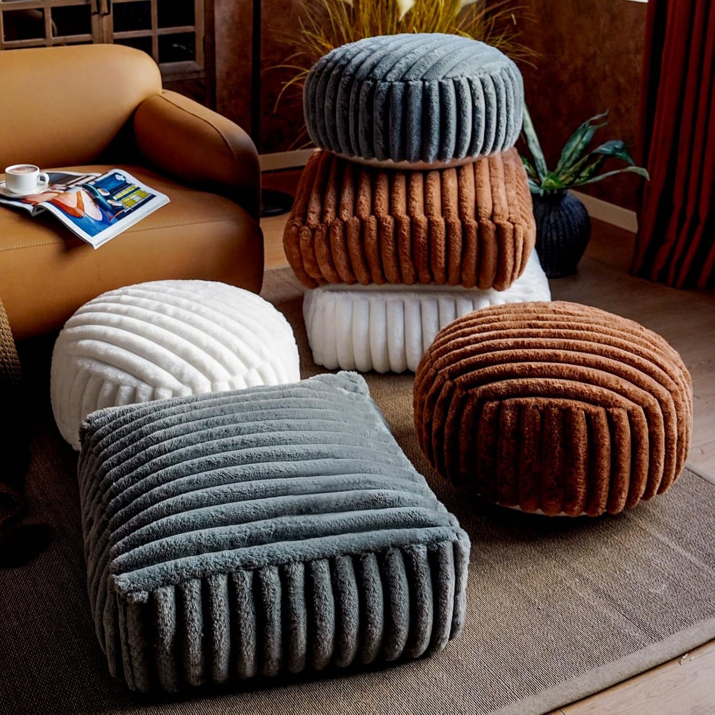 20x20x8 Inches Unstuffed Pouf Ottoman Cover Soft Storage Extra Seat Farmhouse Comfortable Bohemian Poufs Accent