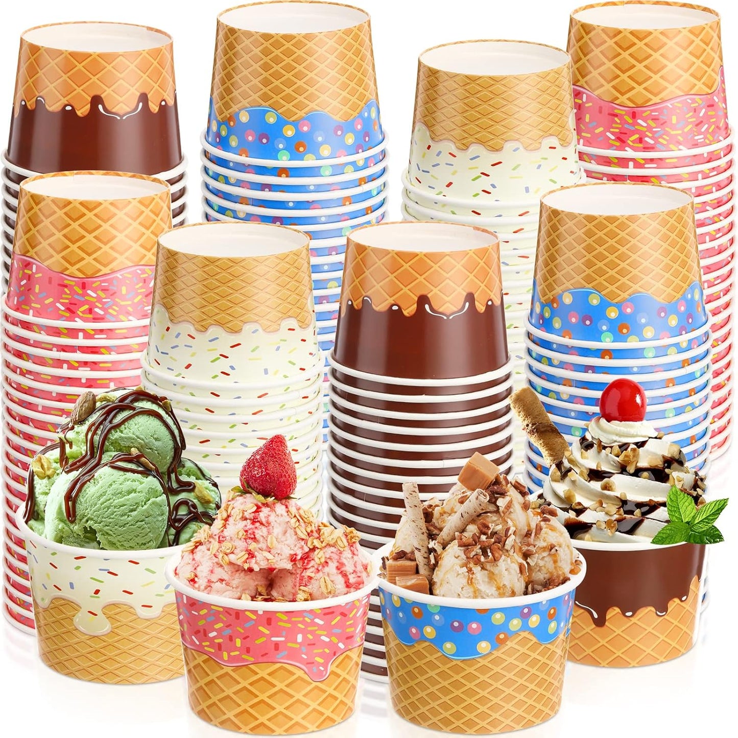 120 9oz Zopeal Pcs Ice Cream Bowls Bulk Dessert Ice Cream Cups Paper Treats Sundae Cups Disposable Birthday Party