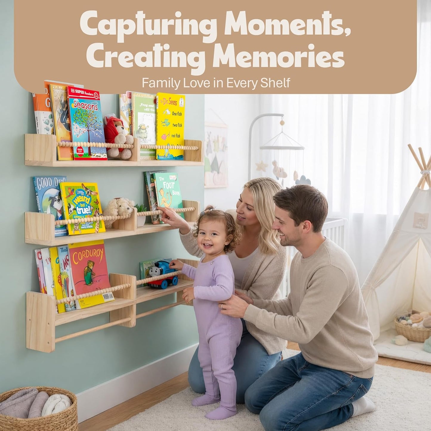 Stelzriede Set 3 31.5" 3.9" 3.7 Floating Book Shelves for Nursery Nursery Shelves for Wall with Hanging Rod of Wooden