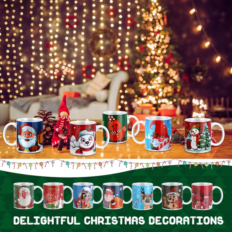 Tioncy Set of 16 Christmas Coffee Mugs Bulk 11 oz Holiday Ceramic Mugs Set with Handles Santa Xmas Tree Snowman Ceramic Coffee for Women Men Christmas Gifts Hot Tea Coffee