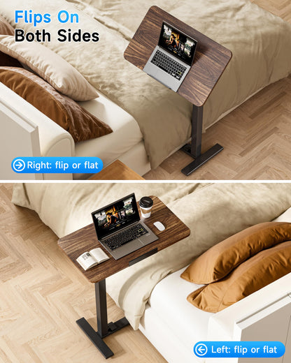 BIZUM Mobile Standing Desk Laptop Desk Pneumatic with Wheels 180° Tilt Top Hospital Bed Table Portable Rolling Cart Foldable Bedside Table for Hospital&Home Use, Walnut