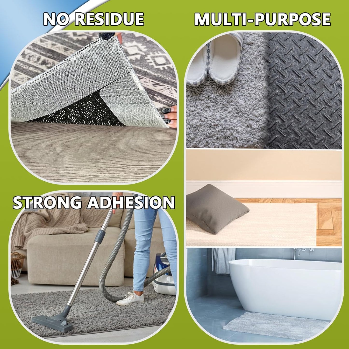 Rug Carpet Non Slip Grippers, 24Pcs Large Carpet Tape Pads, Reusable Strong Adhesive for Floor