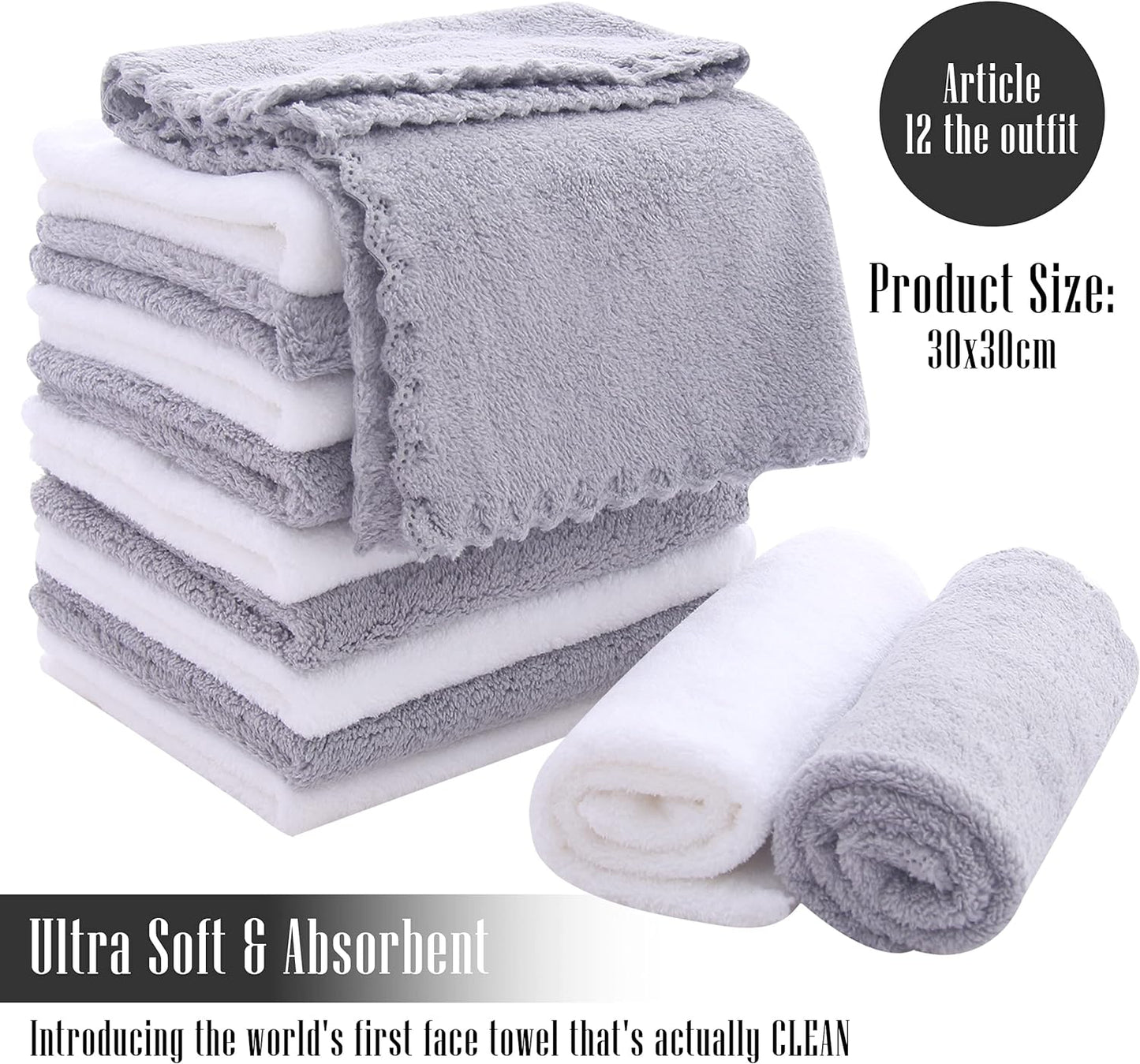12 Pack Set TENSTARS Premium Washcloths - Quick Drying- Soft Microfiber Coral Velvet Highly Absorbent Wash Clothes