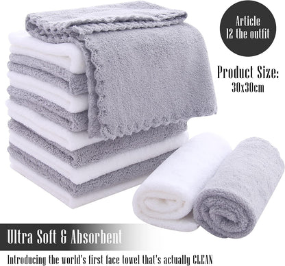 12 Pack Set TENSTARS Premium Washcloths - Quick Drying- Soft Microfiber Coral Velvet Highly Absorbent Wash Clothes