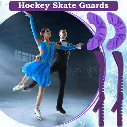 Anglekai 2+2PCS Hockey Skate Guards, Adjustable Figure Skating Blade Guards Ice Skate Blade Covers for Protective (Purple, M)