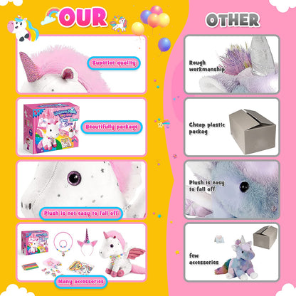 21-Piece Unicorn Gift Set for Girls Ages 3-8 | Soft Plush Stuffed Animals & Dress-Up Accessories Bundle | Idea Birthday Gifts, Christmas Presents, Party Favor for Kids Toddler Girls