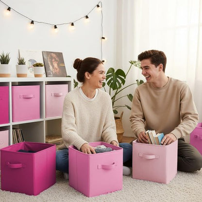 Granny Says 11-Inch Cube Storage Bins - Fabric Collapsible Organizers with Handles | Pink Gradient, 8-Pack