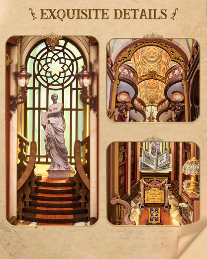 Rolife Book Nook Kits 3D Wooden Puzzle for Adults - Library of Wonders 258-Piece DIY Booknook Building Kit Baroque Architecture Model Bookshelf Decor Craft Gift for Adult Book Lovers