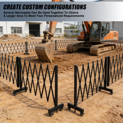 23.5FT Industrial Metal Expandable Barricade，Retractable Traffic Fence with Casters, Folding Security Gate，Portable Barricade Gate for Construction Area, Traffic Control, Cordon(Black