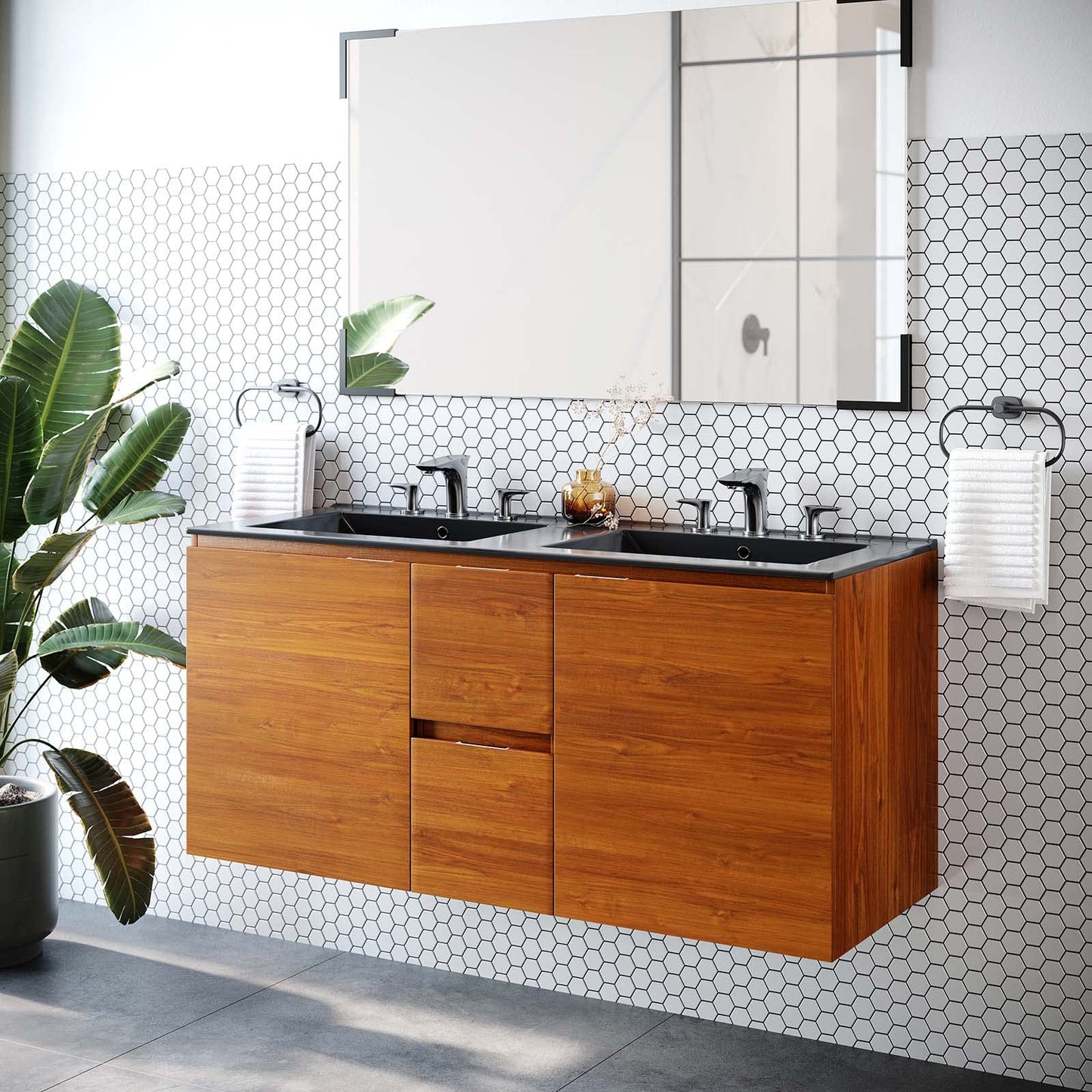 Modway EEI-5815-CHE-BLK Scenic 48" Double Wall-Mount Bathroom Vanity, Cherry Black