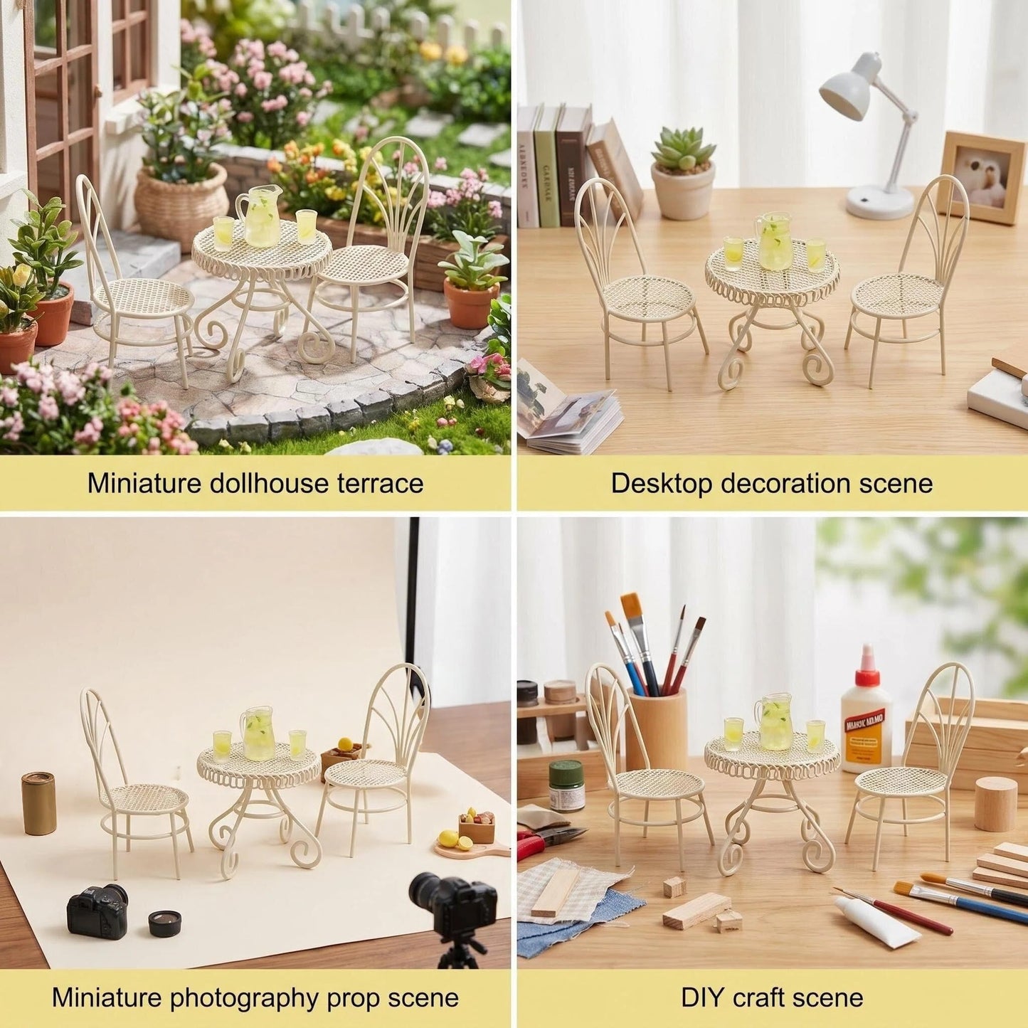 6 PCS Dollhouse Miniature Bistro Table & Chairs Set with Lemonade Pitcher and Cups 1 12 Scale Fairy Garden Kitchen Decoration Accessories