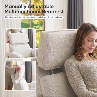 Rhevoy Oversized Power Recliner Chair, 26" Extra Wide Swivel Rocker Recliner with Adjustable Headrest, Chenille Glider Rocking Nursery Chair with Overstuffed Armrest, USB Ports, White