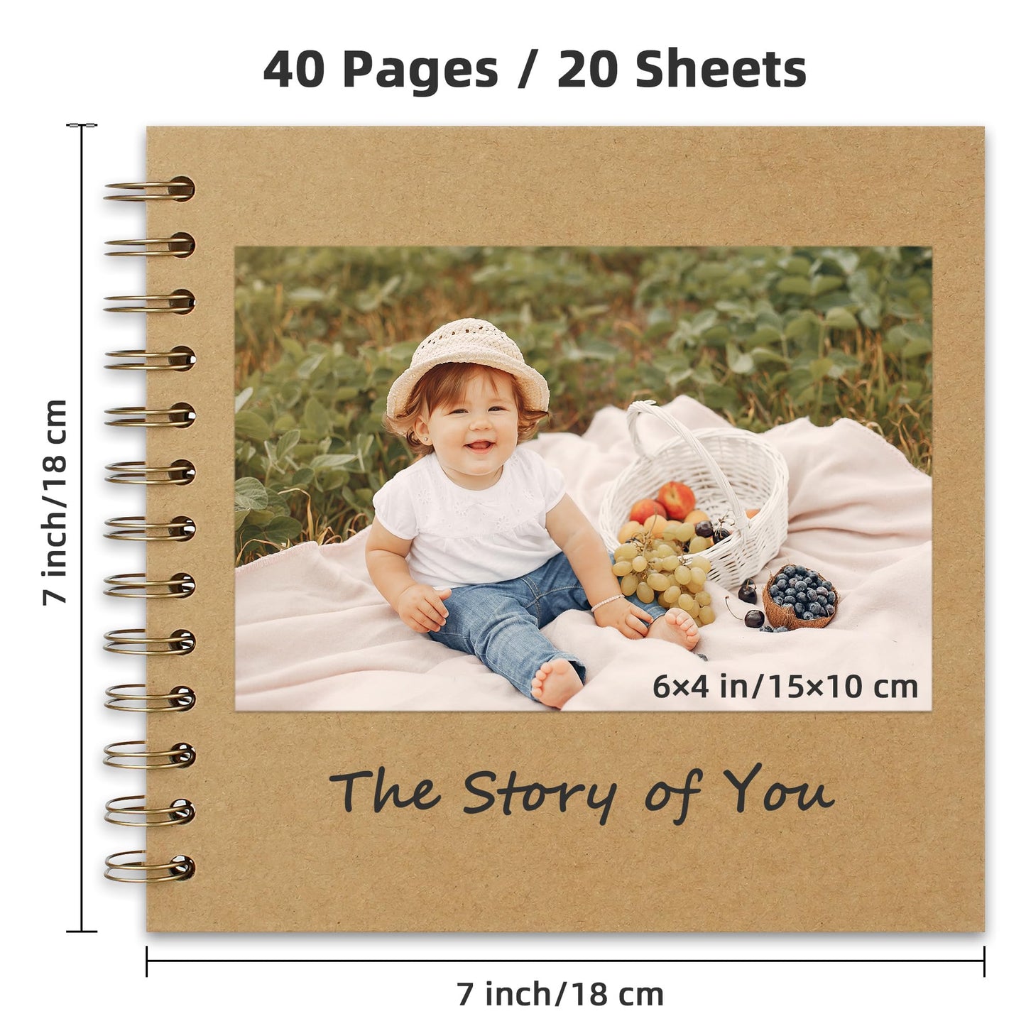 Yopih 7x7 Inch DIY Scrapbook Photo Album, Hardcover Kraft Paper Acid-Free, 20 Sheets (40 Pages), Lay Flat & Cover Customizable Memory Book for Weddings Anniversaries Guest Book Baby Family Travel