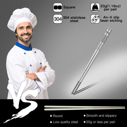 Metal Chopsticks Reusable 18/8 Stainless Steel Chopsticks Multipack Dishwasher Safe Chop Sticks Cute Laser Engraved Non-slip Japanese Korean Chopstick for Cooking Eating 9 1/4 Inches 5 Pairs Gift Set