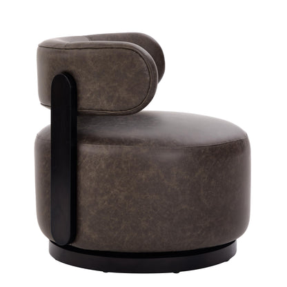 Christopher Knight Home Udon Faux Leather 360° Swivel Accent Chair, Solid Wood Living Room Swivel Chair, Rotating Single Lounge Sofa, Bedroom Comfy Reading Chair, No Assembly Needed, Dark Brown