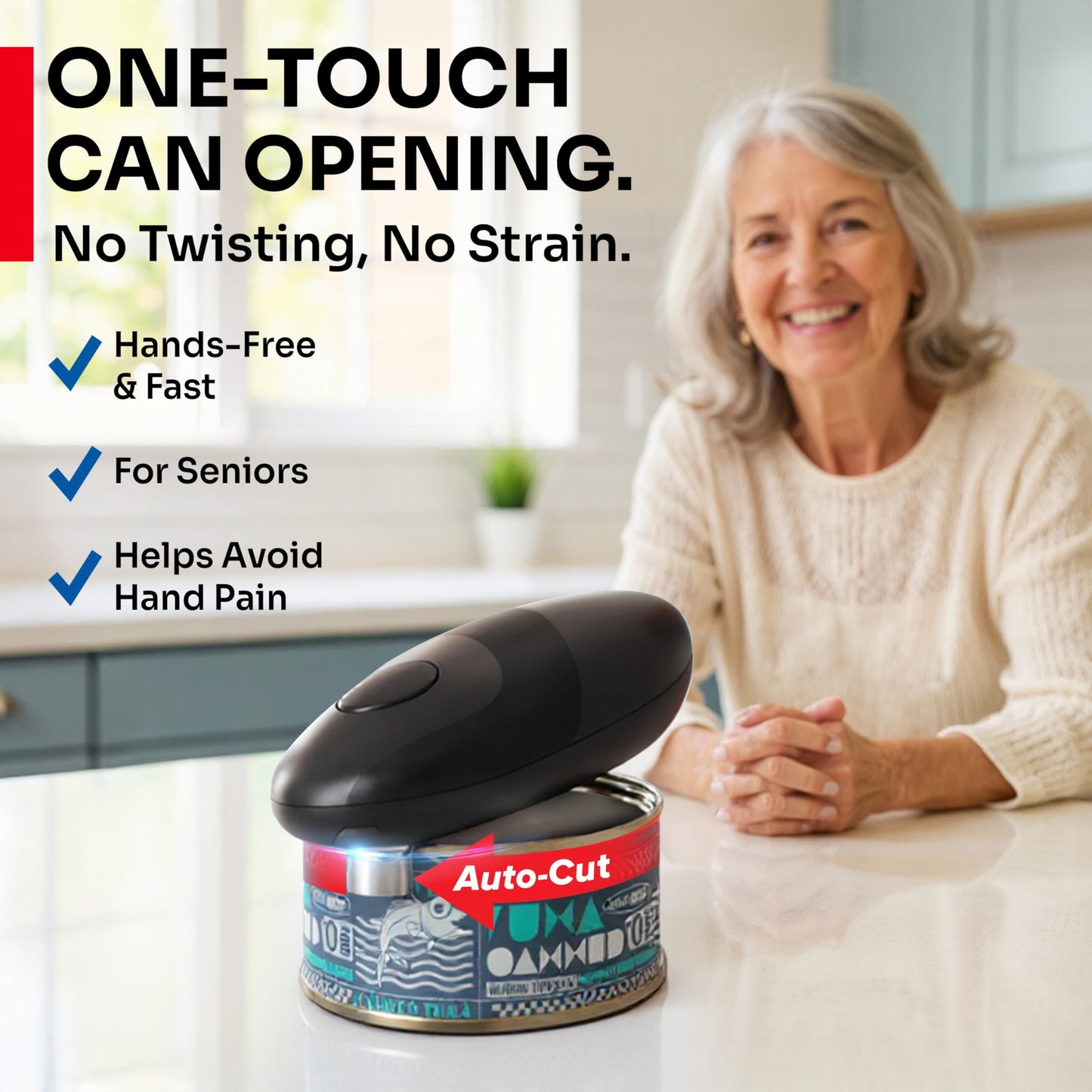 MUELLER HOME SmoothEdge Auto Electric Can Opener – Battery‑Operated One‑Touch w Magnet Lid Lifter – Portable Hands‑Free Automatic Can Openers for Seniors & Arthritis, Smooth‑Edge Cut Technology, Black