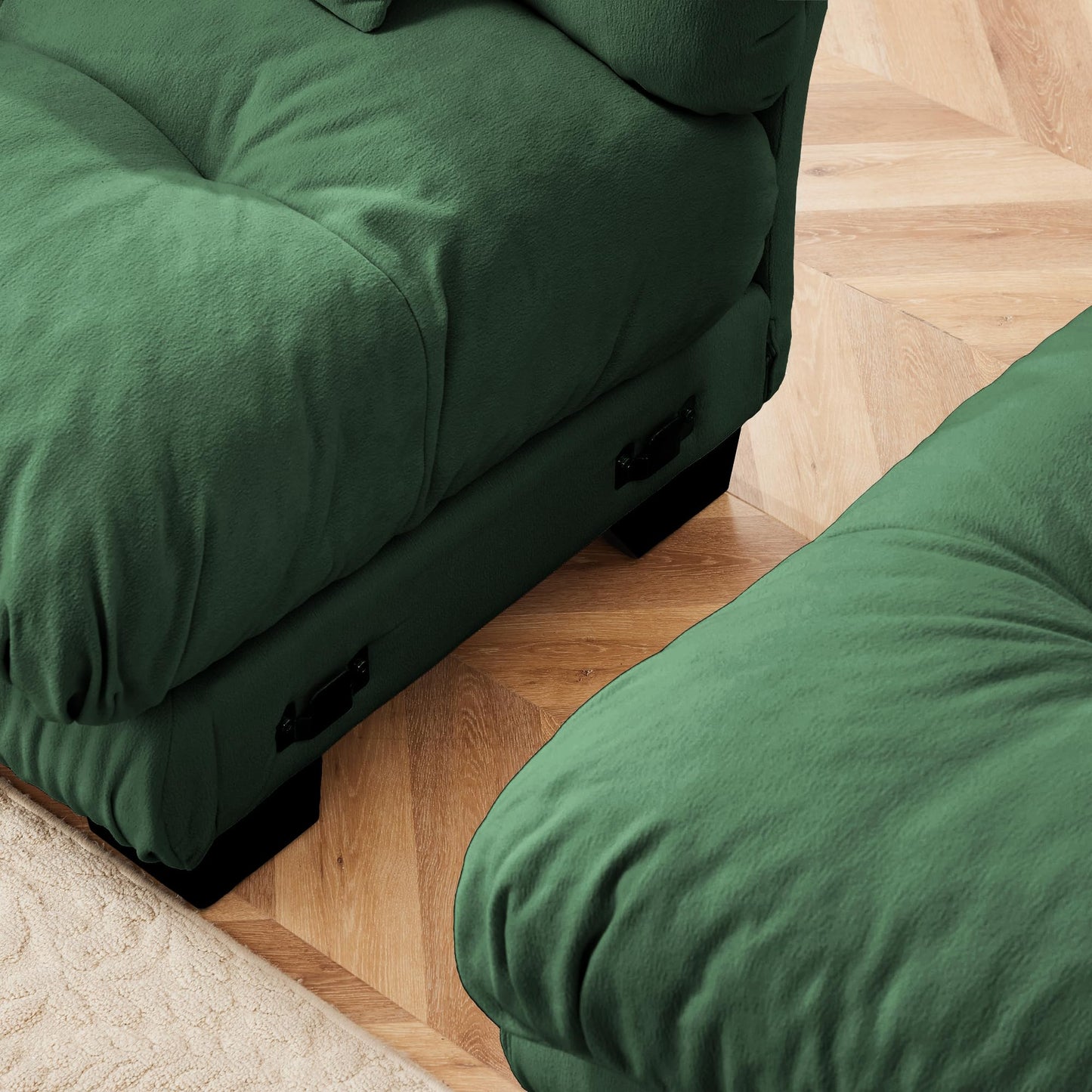 KEIKI 133" Sectional Sofa with Removable Ottomans, Comfy 3 Seat Sleeper Cloud Couch Set, Chenille Upholstered Modular SofaBed for Apartment Living Room, Throw Pillows, Dark Green
