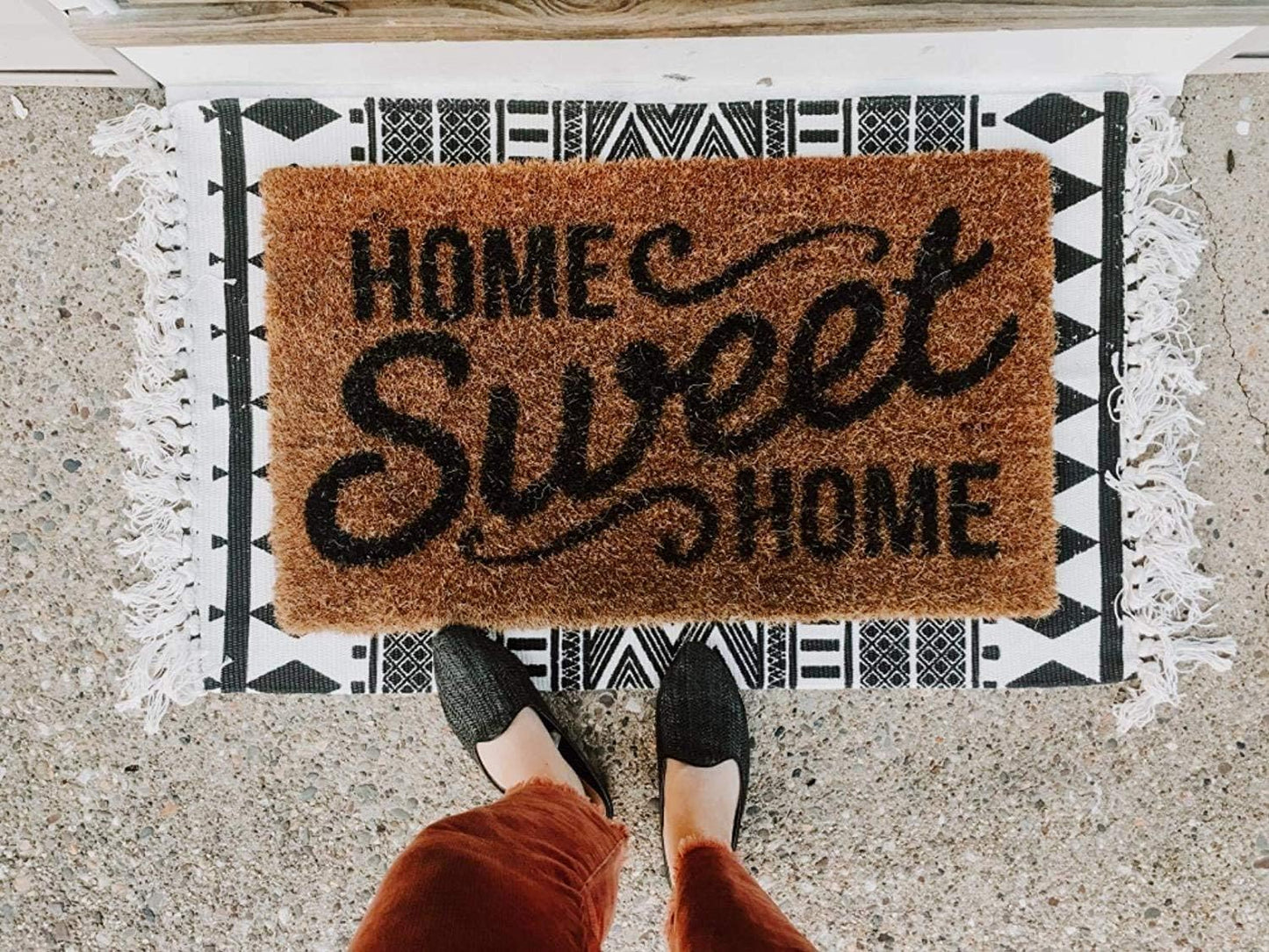USTIDE Black & Cream Cotton Rug, Boho Rag Rug, Washable Farmhouse Bath Doormat, 2’×3’