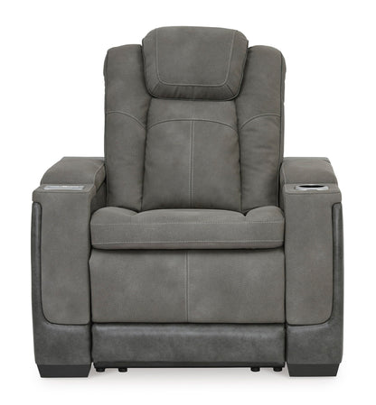 Signature Design by Ashley Next-Gen DuraPella Power Recliner with Adjustable Headrest, Storage Armrests, Wireless & USB Charging, Faux Leather, 2-Tone Gray