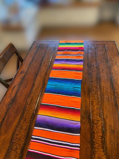 Vibrant Orange Mexican Serape Table Runner Blanket